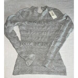 Ella Moss‎ Womens XS Gray Long Sleeve Ruffle Knit Top Mock Neck